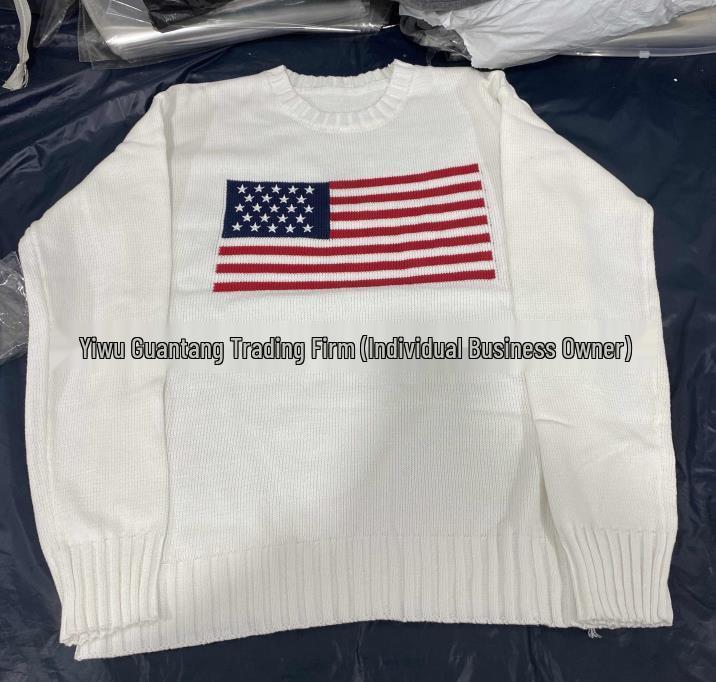Women's Long Sleeve Retro Flag Knit Sweater - European & American Style