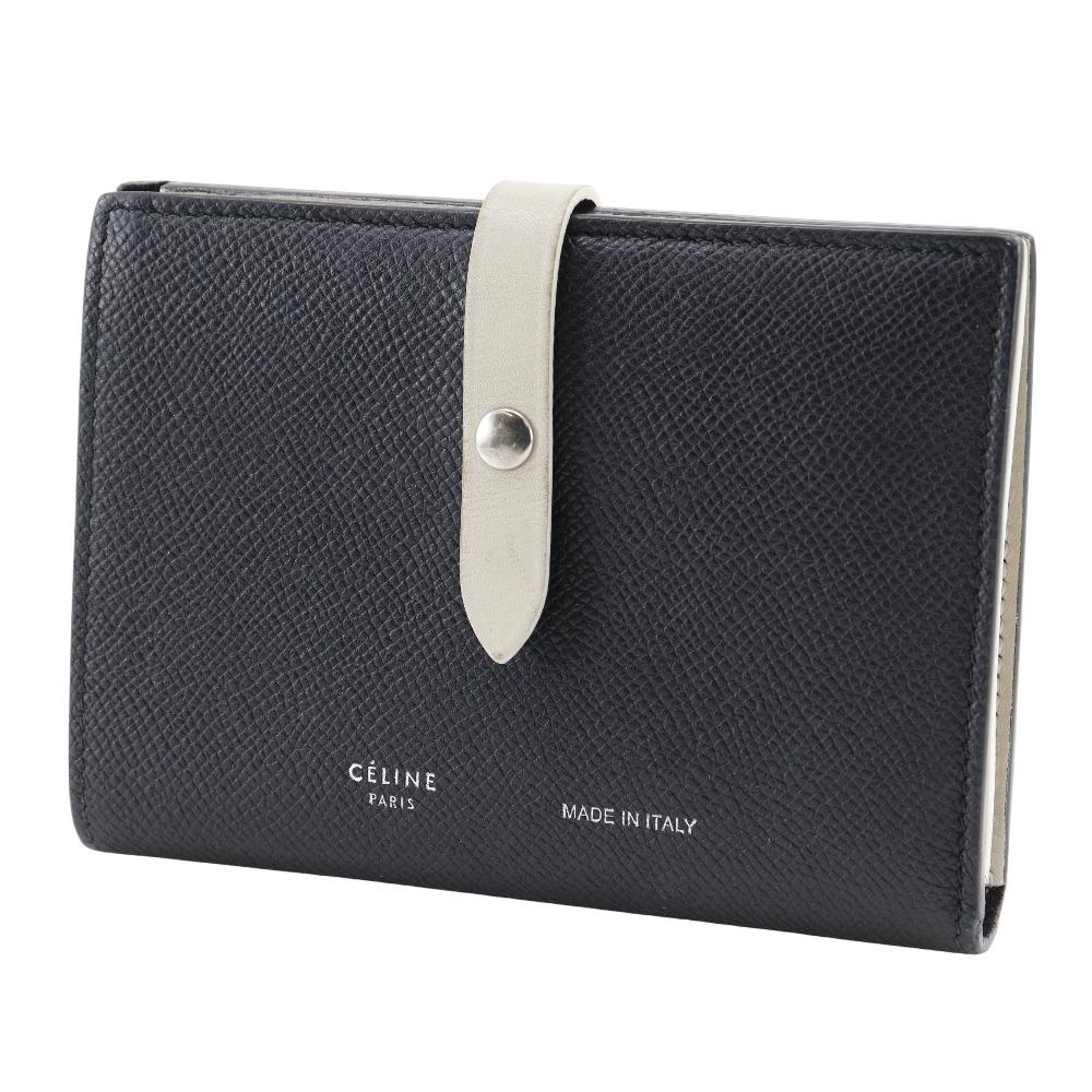 CELINE Medium strap Bi-Fold Wallet Black / beige Calfskin Women Used