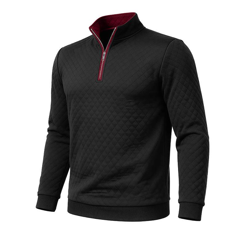 Autumn Winter Men's Solid Color Plaid Hoodie Fashion Stand Collar Half Zipper Casual Sweatshirts Men Loose Pullovers