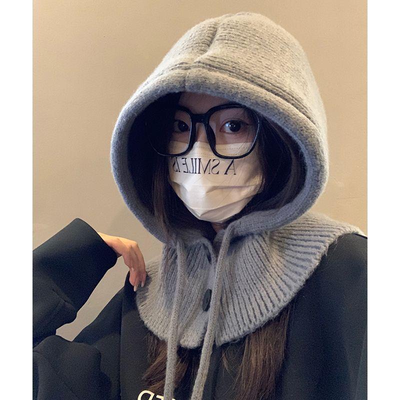 Women's Korean Knit Balaclava: Warm Winter Hat & Scarf Combo with Ear Protection, Slim-Fit Design