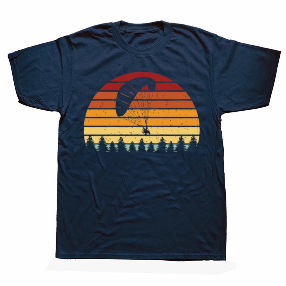 Vintage Sunset Paragliding Tshirts Men Tee Tops Cotton T Shirt Short Sleeve Gift For Paragliders Paramotor T-shirt Clothes