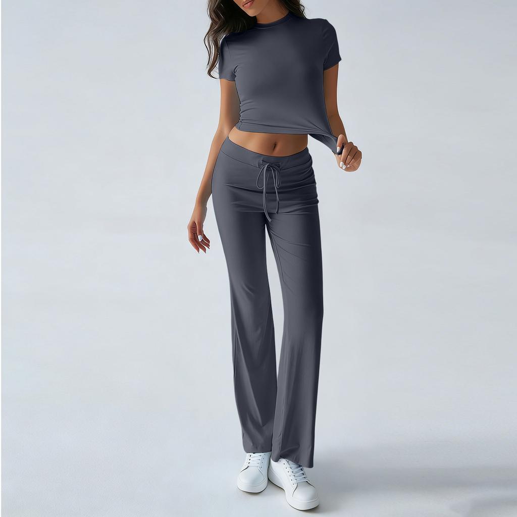 Women's Color Casual Top And Pants Fashion Two-piece Set