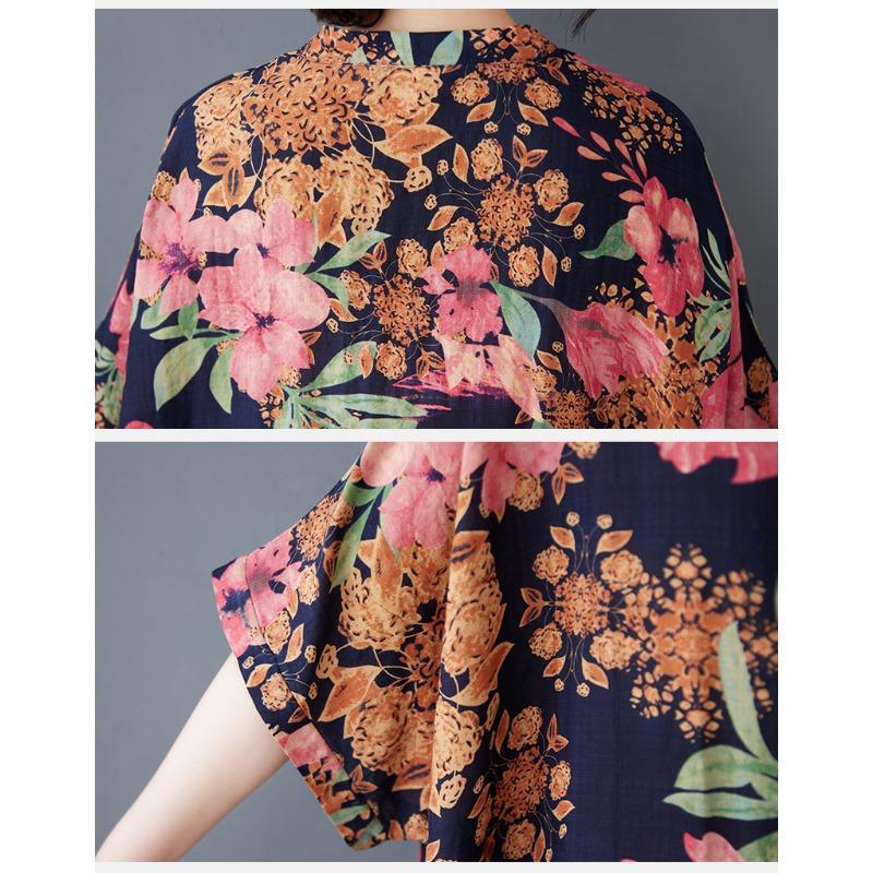DIMANAF 2025 Sommar Plus Size Klänning Dam Vardagsklänning Lös Basic Blommig Lång Maxi Vintage Linneklänning