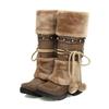 Mode Femme Nouvelles Bottes Femme 2024 Hiver Nouvelles Talon Moyen Bottes en Coton Pompon Laine Bottes Hautes Chaudes Étudiant Bottes de Neige National Bottes de Chevalier