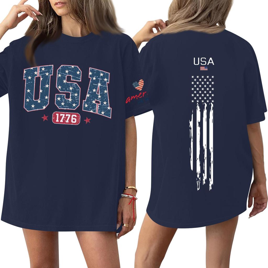 Women's Casual Fashion Round Neck Casual Print Short Sleeve T-Shirt Top