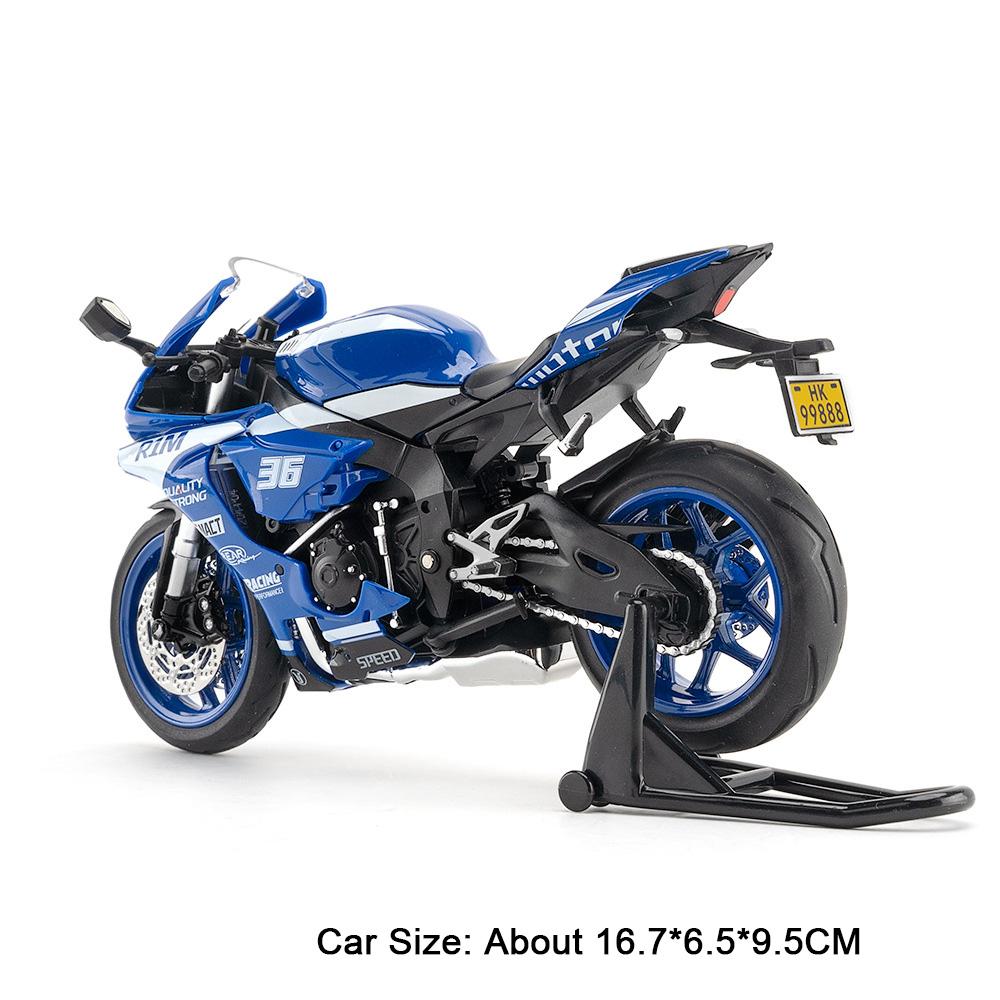 1:12 R1 R1M Motorcycle Model Toy Music Light Shock Absorption Motorbike Foldable Tripod Models Toys Collectible Ornaments