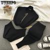 Women Zipper Knitted Cardigans Sweaters + Pants + Chain Vests Three-Piece Set Lady Jumpers Trousers Costumes Outfit Suit