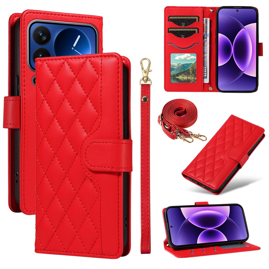 For Xiaomi 17 Pro Wallet Case Rhombus Leather Phone Cover with Strap