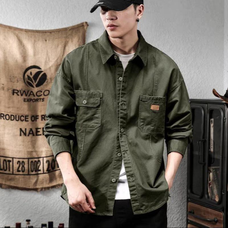 

Мужская черная рубашка в стиле ретро American Retro Heavy Workwear - модная куртка для весны и осени XL зелёный