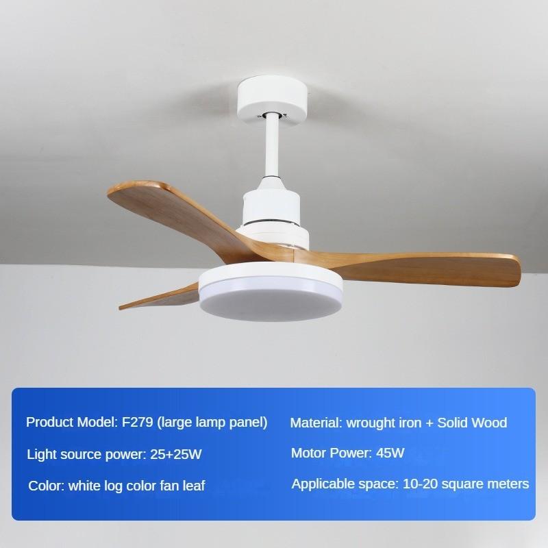 45W Full Spect Household Intelligent Variable Frequency Living Room Electric Fan Light Solid Wood Retro Restaurant Fan Light