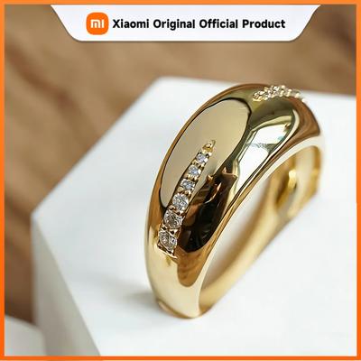 Huitan Curve Design Women Ring Gold Color Wedding Engagement Luxury Accessories Inlaid Shining CZ Fashion Party Jewelry Gift