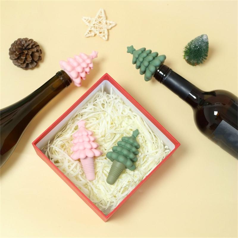 Niedlicher Weihnachtsbaum-Form Silikon-Flaschenverschluss für Weinaufbewahrung Leicht zu Reinigen Feiertagsparty Getränkeversiegelung