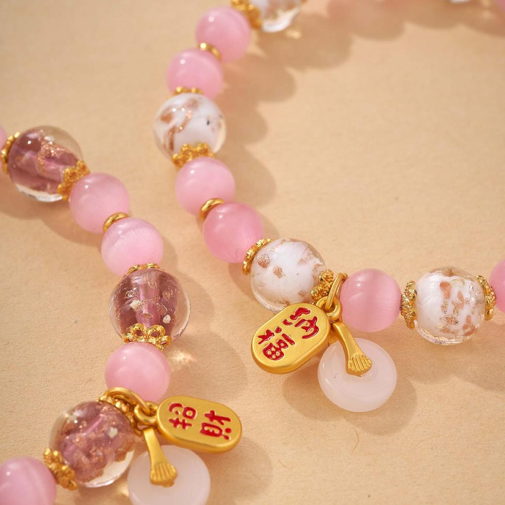 Luminous Cat's Eye Ash Glass Bracelet: Women's Luck-Changing Crystal Ornament