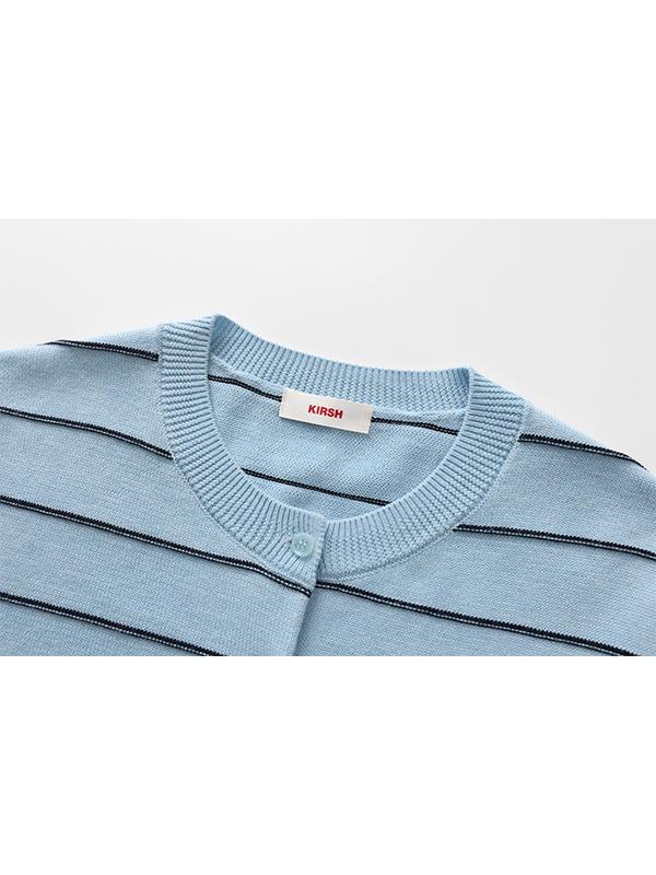 KIRSH Small Cherry Stripe Crop Cardigan [Sky]