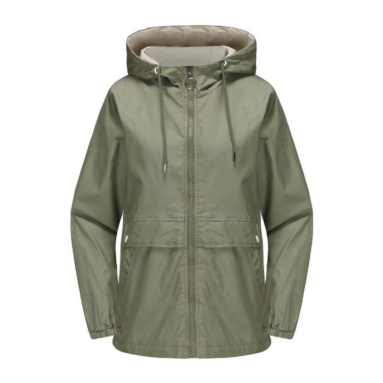 New Solid Color Hooded Trench Coat Women Long Sleeve Thin Casual Spring Autumn Coat S