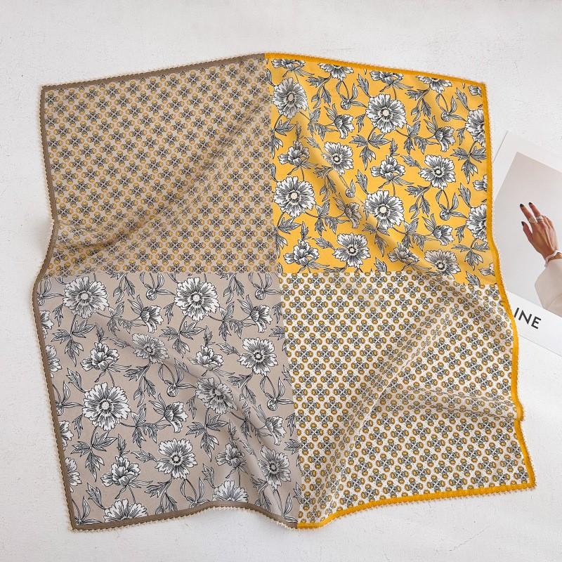 100% Silk Crepe Square Scarf Women Fashion Office Decorative Lace Neckerchief