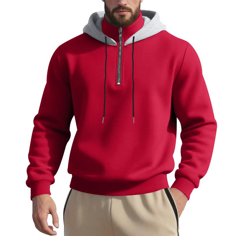 Amerikanischer Stil Schweres Samt-Kapuzensweatshirt für Herren Locker Stehkragen Pullover Reißverschluss Langarm-Oberteil