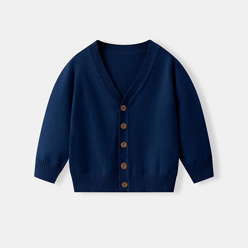 Spring & Autumn Kids' V-neck Knit Cardigan - Boys & Girls School Style Cotton Outerwear