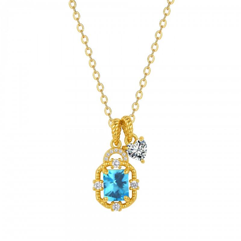 Elegante Quadratische Kristall Doppelanhänger Halskette Damen Vergoldete Choker Kette Mit Geburtsstein Farben Leicht Geometrisch