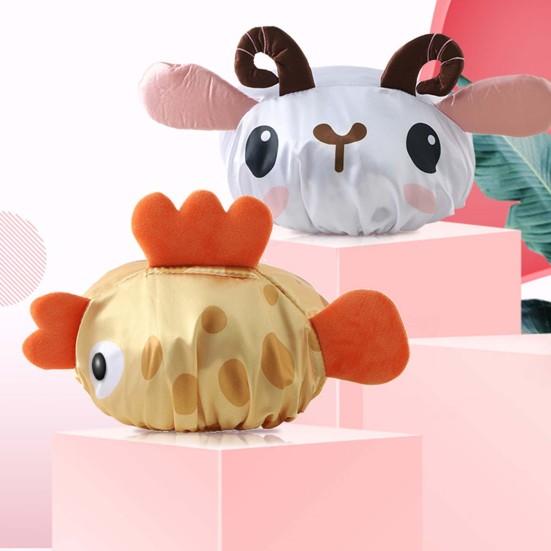 3D Animal Design Kids Shower Cap Polyester All Match Bright-colored Bath Cap for Dorm