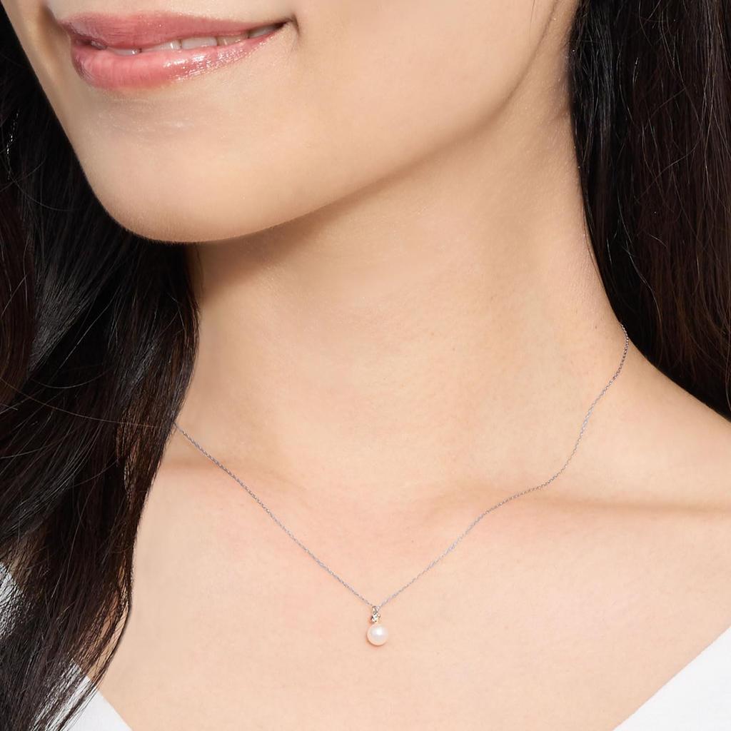 Sears Platinum PT900 Necklace for Akoya Pearls with Natural Women, 5.0-5.5mm 0.04ct Diamonds, Sp56-0007-b-pt