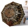 Aztekenkalender-Scheibe Outdoor Automatischer Regenschirm Kompakt 8-Rippen Leicht Langlebig Täglicher Begleiter Regenschirm Outdoor-Accessoire Stilvolles Geschenk für Frauen