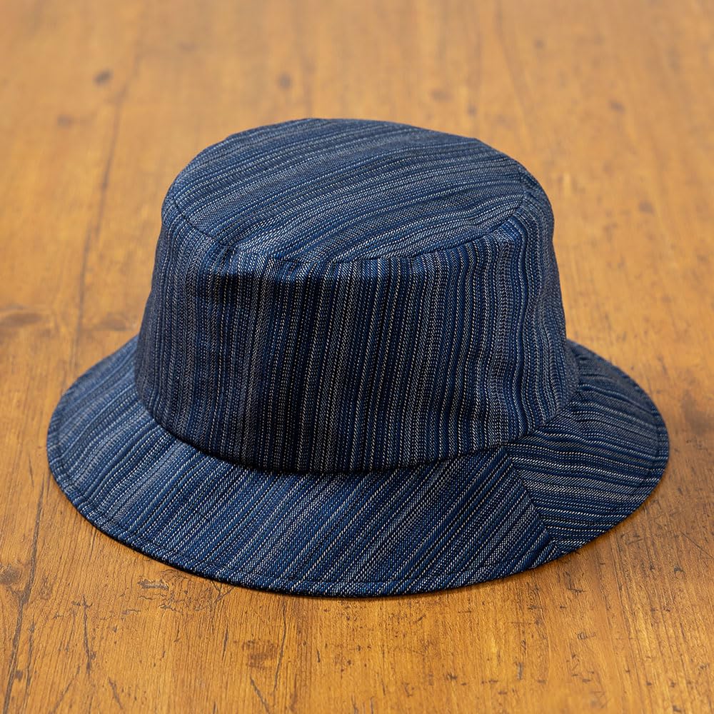 Crushable Foldable Hat Made In Japan Striped Banshu Weave Stripes (M, Navy)