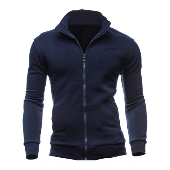 Men Coat Solid Color Slim Streetwear Zipper Ribbed Bottom Sweatshirt for Daily Wear