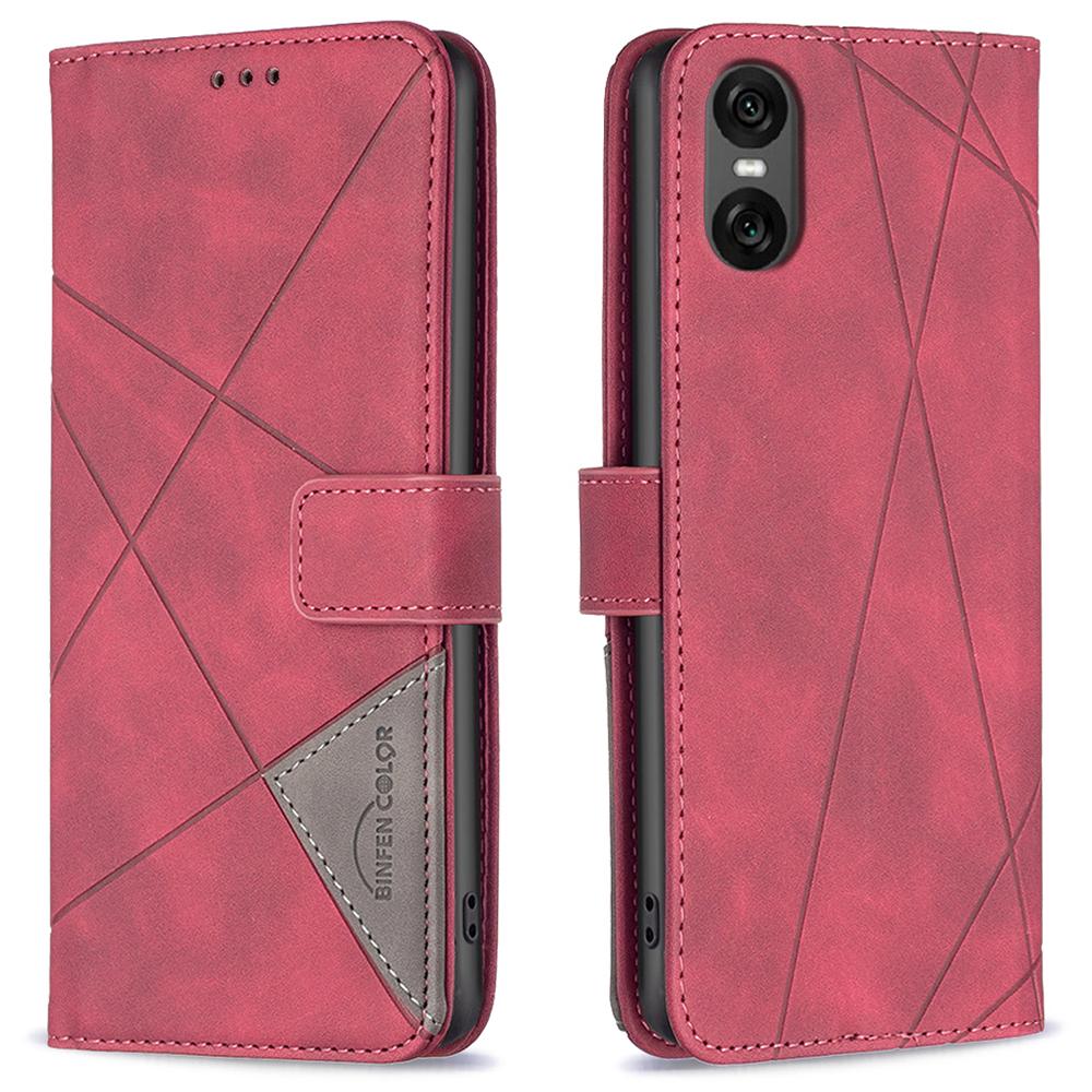 

BINFEN COLOR Для Sony Xperia 10 VI Чехлы для телефонов Кошелек Подставка Геометрический тисненый кожаный чехол Red