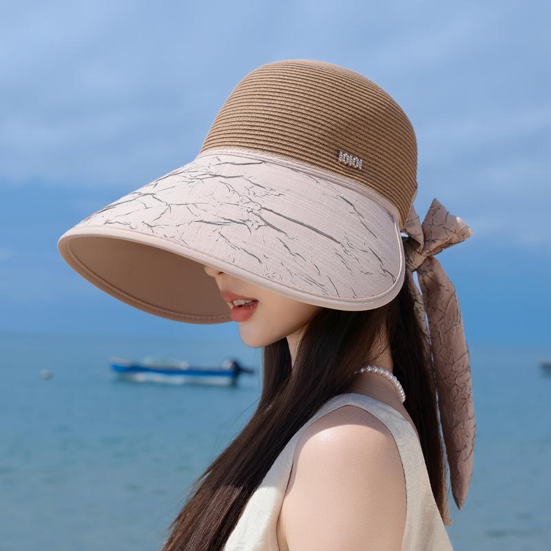 Summer Outdoor Sun Protection Hat Children Versatile Fashion Bow Straw Hat Beach Seaside Vacation Big Brim Sun Hat
