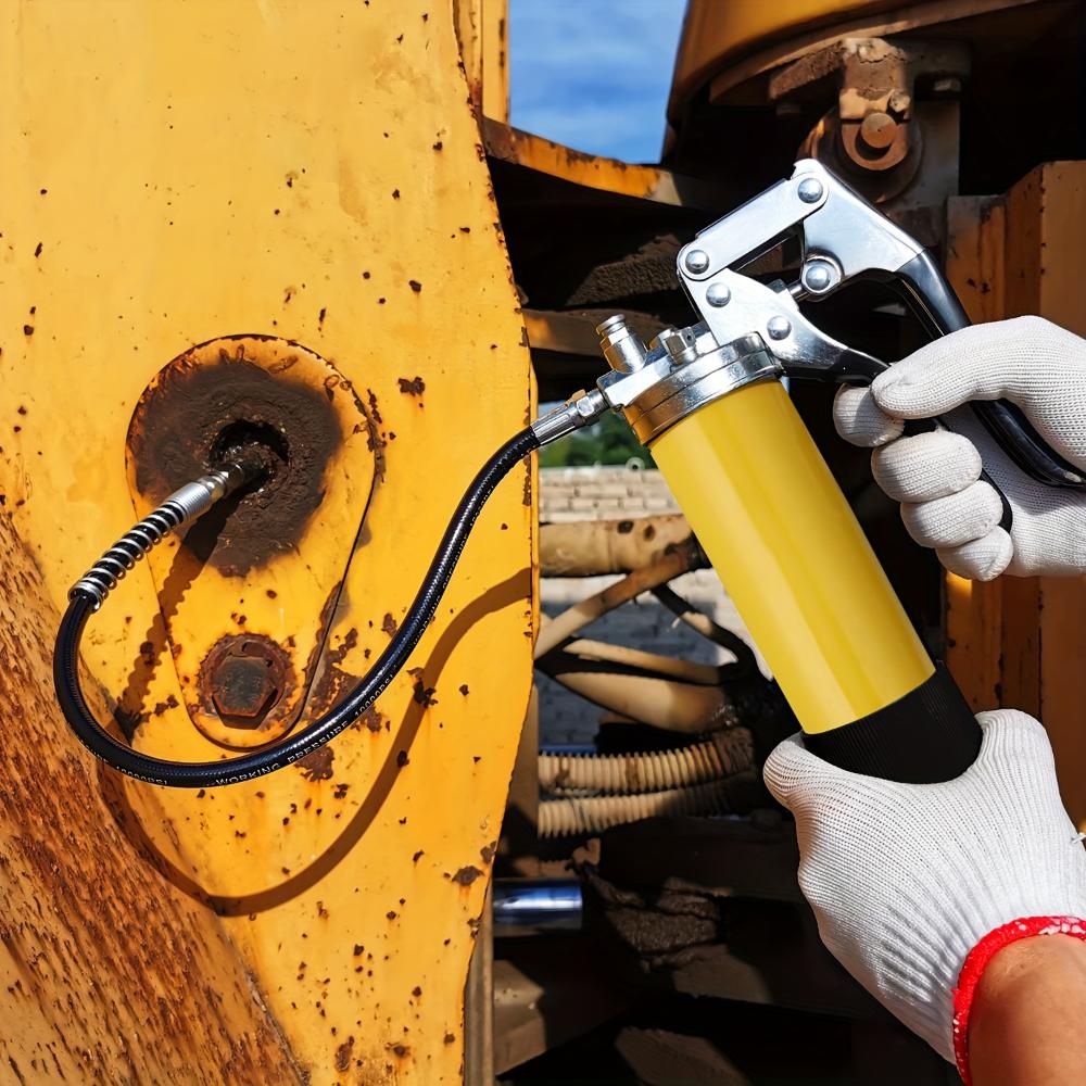 Hochleistungs-Fettpressen-Set, 8.000 PSI, 14 oz Edelstahlzylinder, 18 Schlauch, 2 Anschlüsse, 2 verlängerte starre Rohre, stilvolle Düse