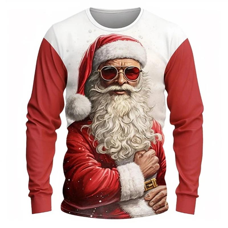 T-shirt de Noël Père Noël Graphique Décontracté Homme T-shirt Imprimé 3D Sport Plein Air Vacances Automne Manches Longues Col Rond