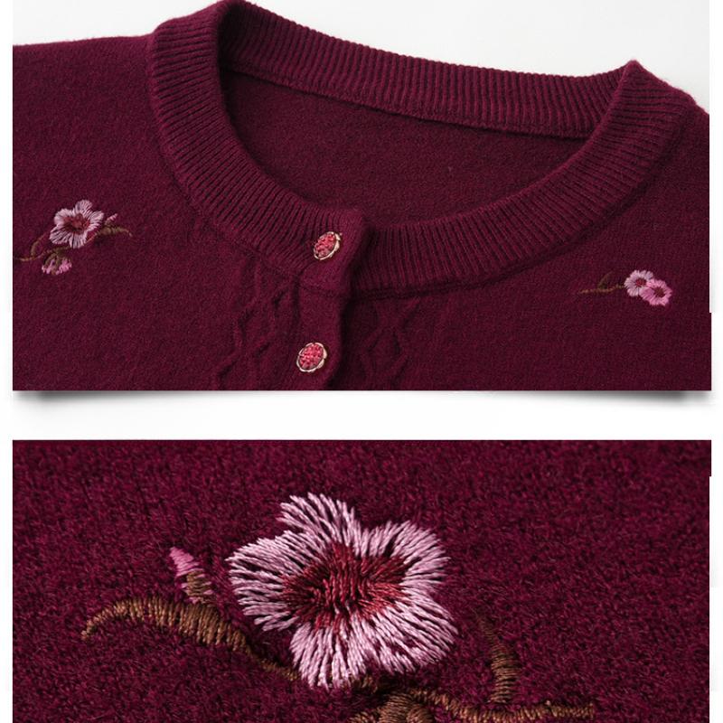 Autumn Sweaters Winter Knitted Clothes Women Printed Middle Aged Mother Embroidered Long Sleeve Tops Button Sweater