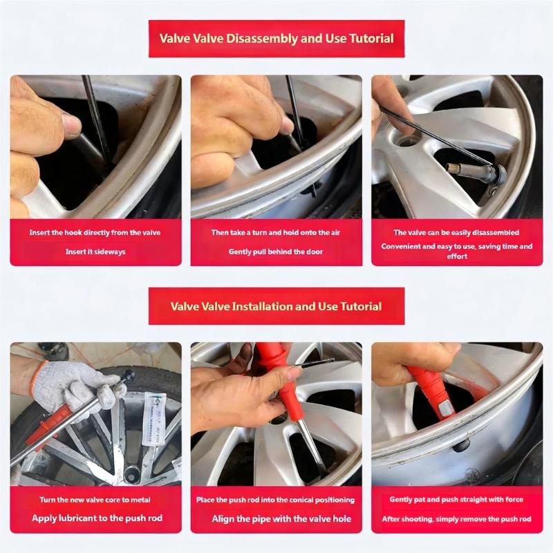 Pack of 4 Plastic Tire Valves Stem Replacement Tool Kit for Quick Installation Removal On Vehicles Including Car Motorcy