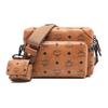 Weiches Leder mit durchgehendem Berlin Visetos-Print als Besatz, einzelne Schulter-Crossbody-Tasche, kleine Größe, für Damen, braun-Cognac-Farbe