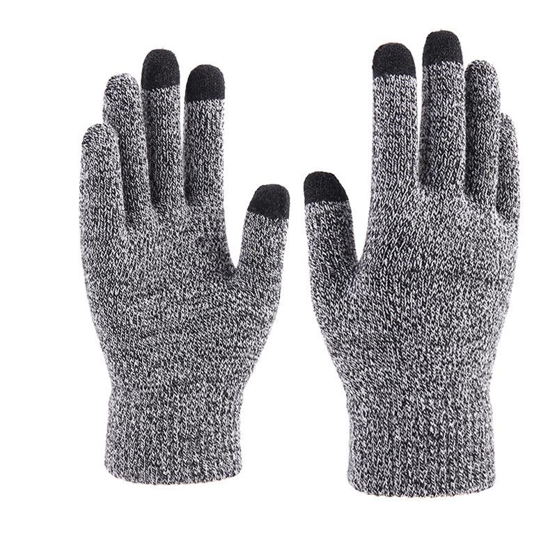 Winter Knitted Gloves Men's and Women's Korean Version of Warm, Piled and Thickened Full-finger Wool Touch-screen Mixed-color Gloves
