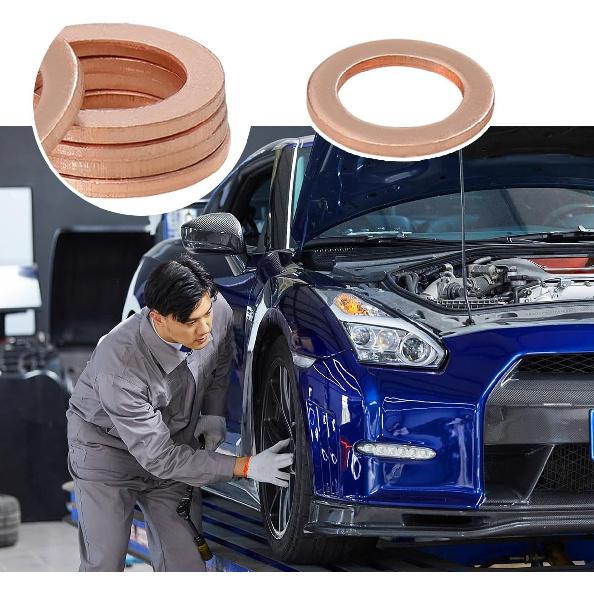 Povtii 15PCS Oil Drain Plug Gasket, 14mm Copper Oil Crush Washer Compatible with OEM PN Part 007603-014106, Car Accessories for Oil Drain Plug Washer