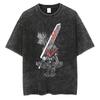 Japanese Anime Berserk Retro Washed T-shirt Men and Women Summer Harajuku Y2K Clothing Fashion Round Neck Short Sleeved Tee