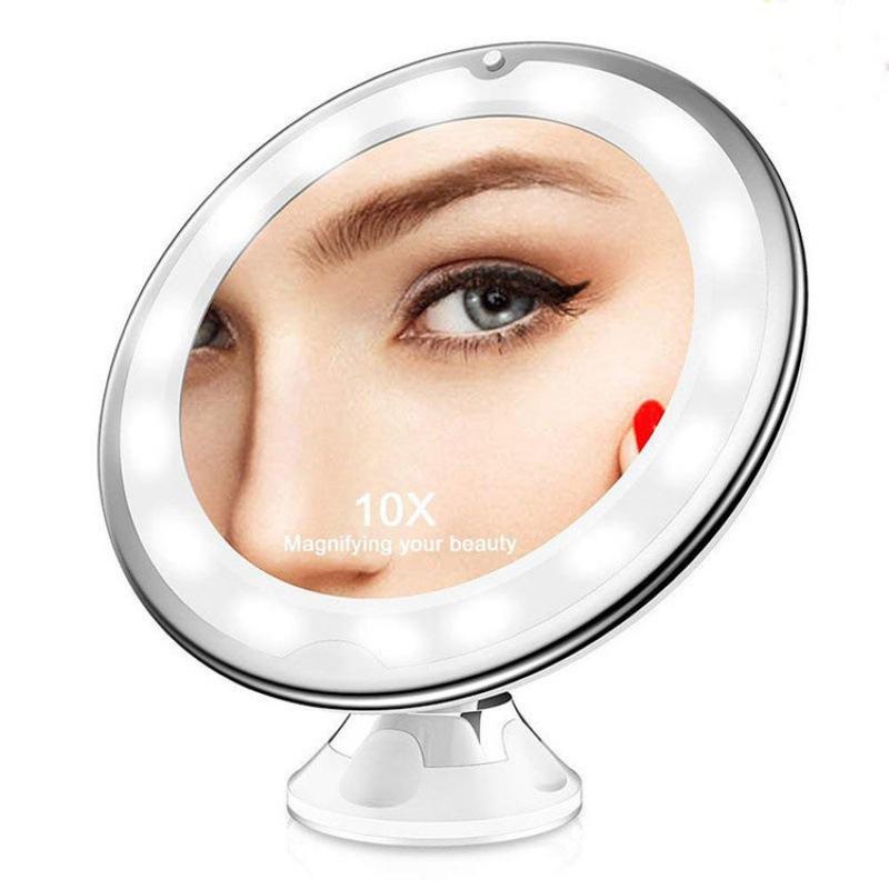 LED Makeup Mirror with Fill Light 10X Magnification Three-color Upgraded USB Plug-in Touch Switch Bathroom Accessories
