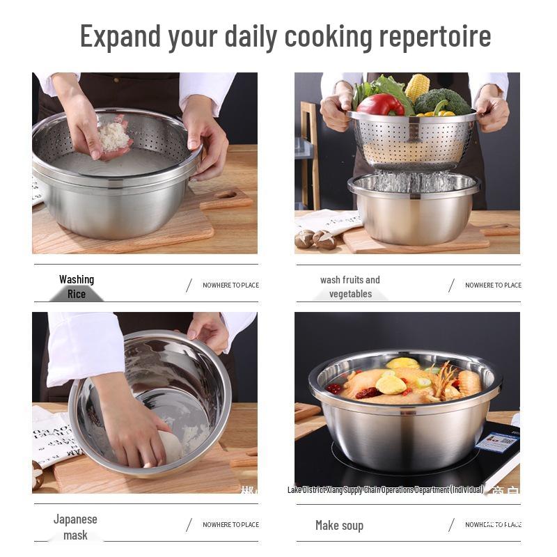 304 Stainless Steel Multi-Purpose Kitchen Basin for Soup, Dough, Vegetables, and Rice