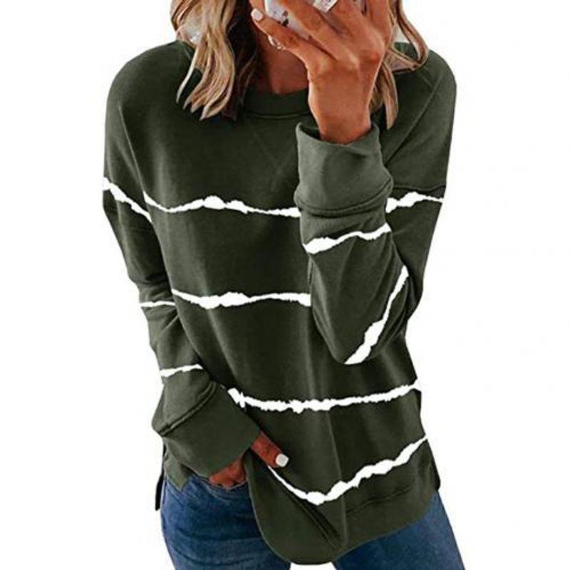 round Collar Loose Striped Top Female Crew Neck Loose Striped Top