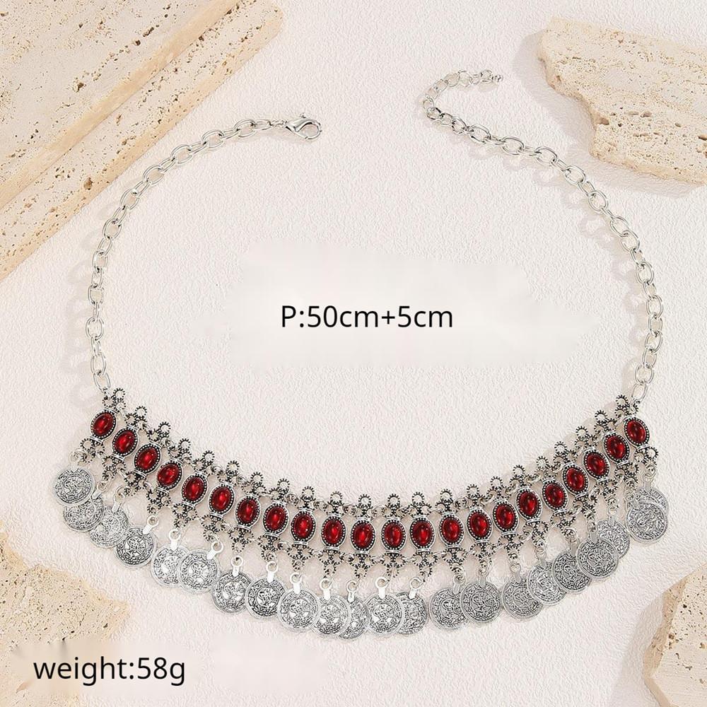 Ethnic Headband Vintage With Alloy Coins And Red Acrylic Gems For Women Gift