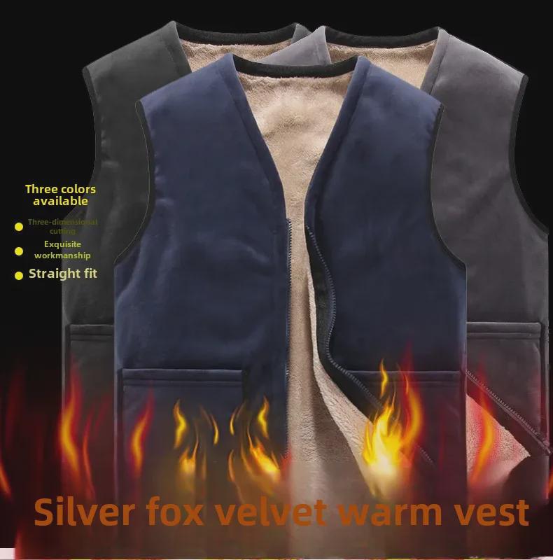 Pánská plus sametová bezrukávová vesta velkých velikostí pro podzim/zimu, pro teplo a ležérní pohodlí