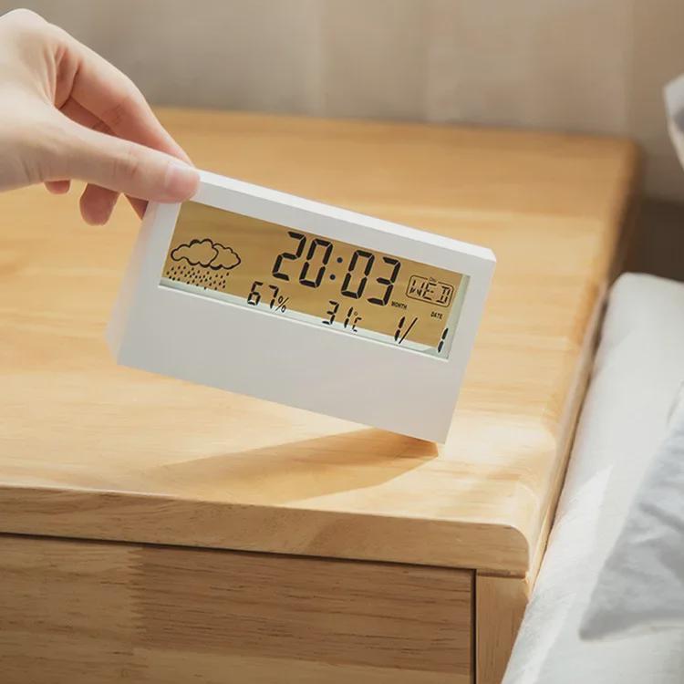 Nordic Transparent Silent Alarm Clock with Weather & Temperature Display for Bedroom