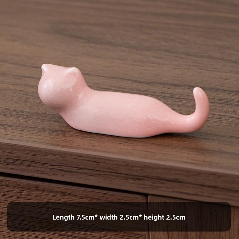 Japanese Ceramic Cute Lucky Cat Chopstick Rest Brush Holder Figurine Creative Home Kitchen Table Decor Office Desk Accessory