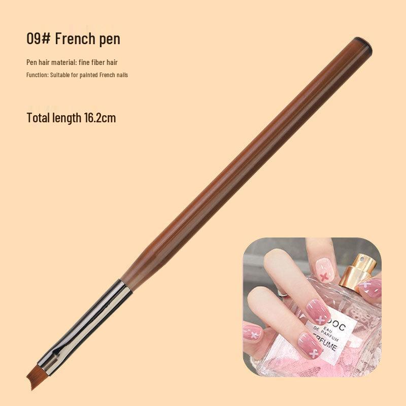 9dílná japonská průsvitná hnědá sada štětců na nail art pro malování linek, ombre a květin