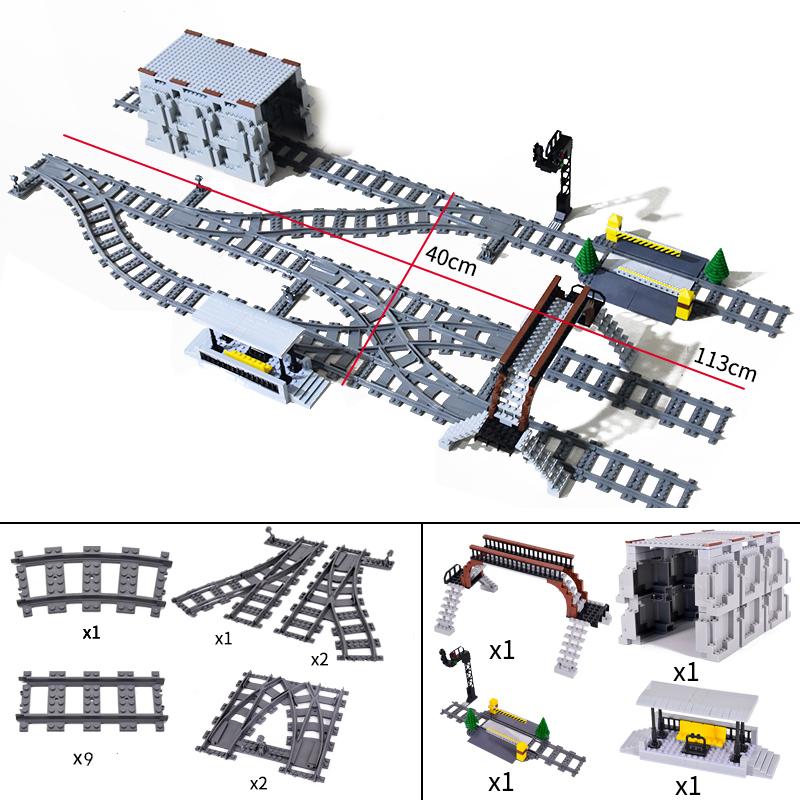 City Trains Flexible Tracks Forked Straight Curved Soft Rails Track Switch Building Block Bricks Kids Diy Technical Creative Toy