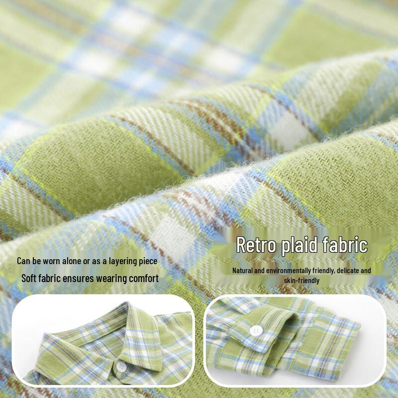 LUSON Baby Boy's 2026 Spring Autumn Retro Plaid Long Sleeve Shirt