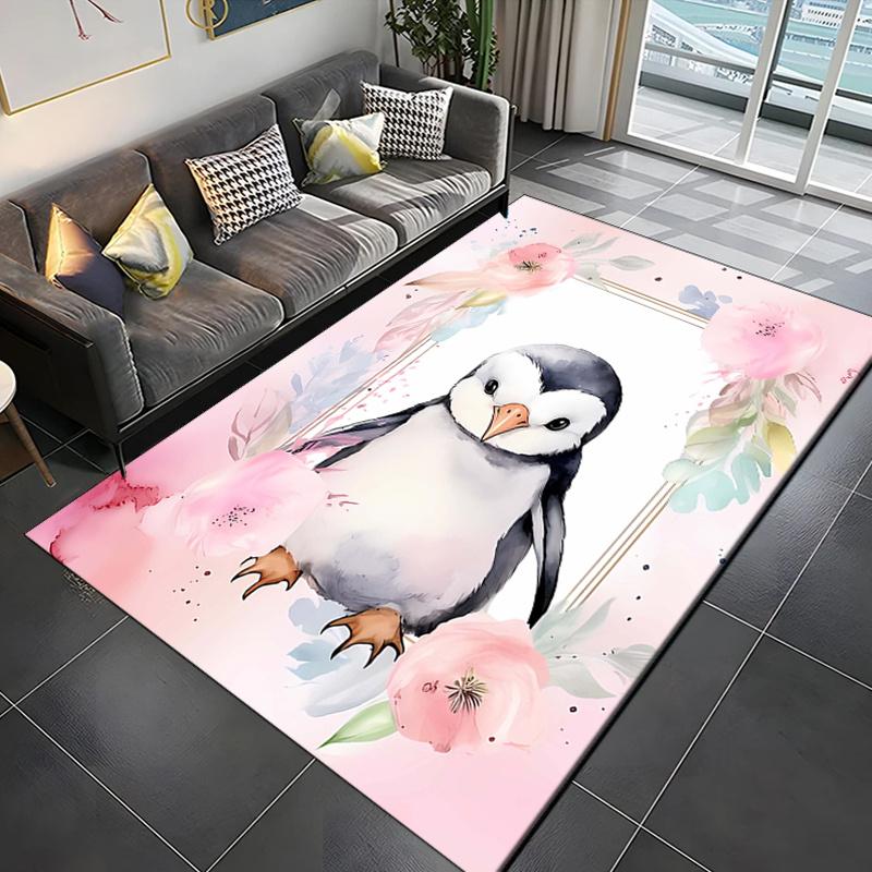 Crystal Velvet Penguin Printed Area Rug Carpet for Bedroom Living Room Home Decor Rugs Mat Non Slip Mat Rug for Bedside