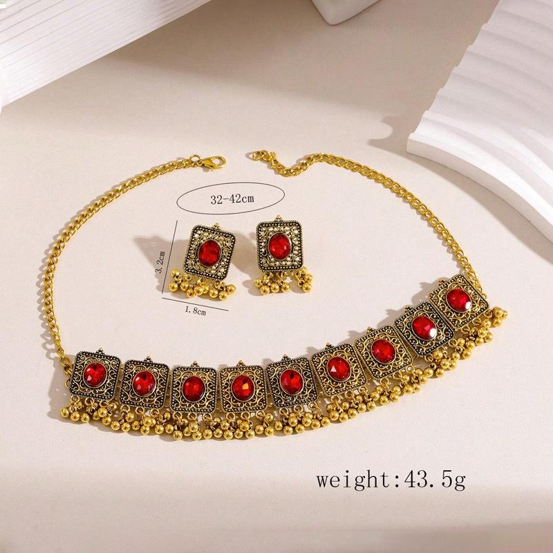 2025 New Design Vintage Ethnic Style  Set Indian Dubai Colorful Necklace Earring  Sets Suitable For Bridal Wedding